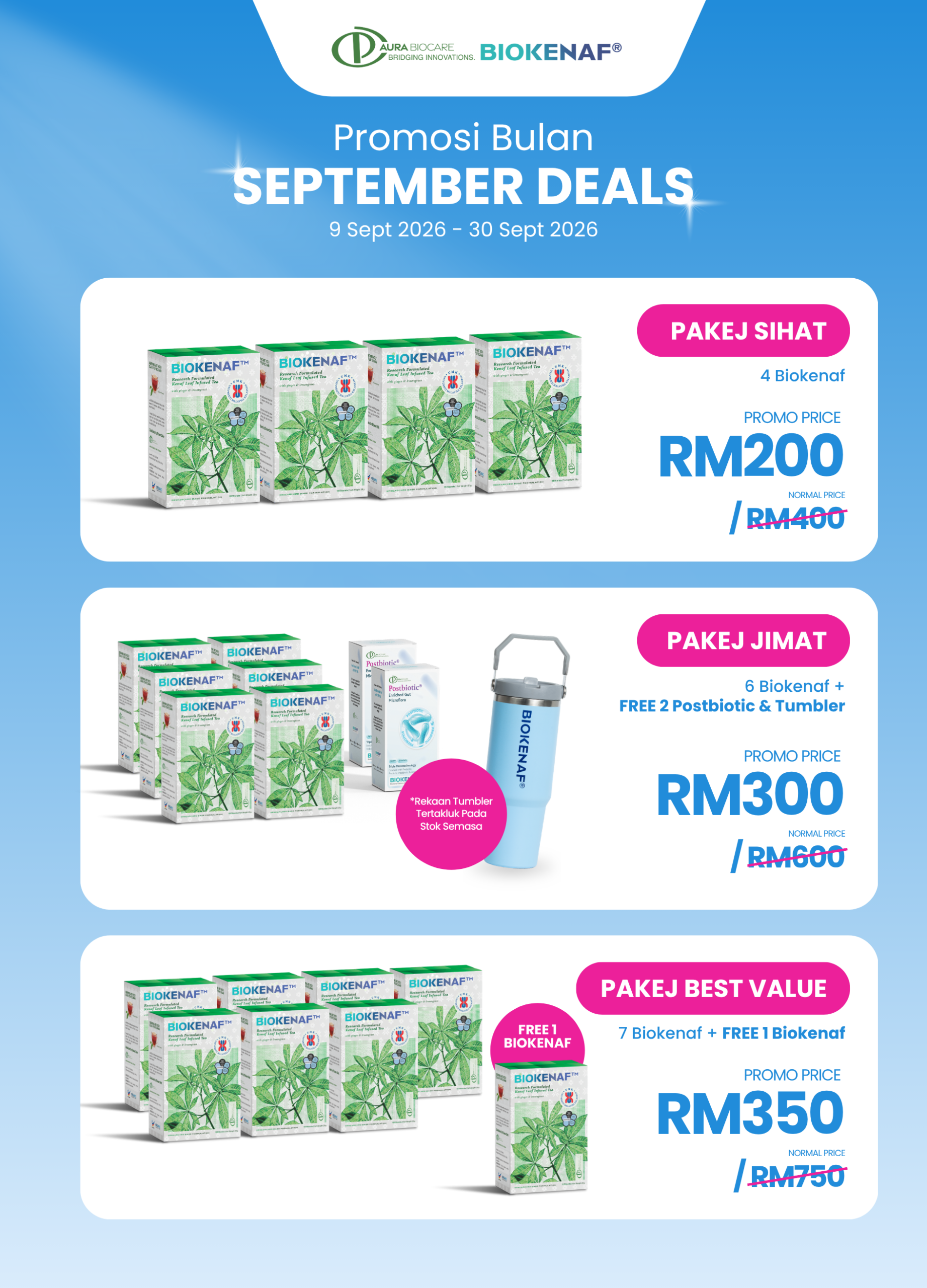BioKenaf September Deals - Pakej Sihat RM200, Pakej Jimat RM300, Pakej Best Value RM350